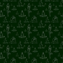 line art silhouette yoga poses hand drawn pattern. Vector illustration