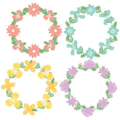 Set of floral frame in hand drawn style. Flowers wreath collection. Doodle design. Vector illustration.