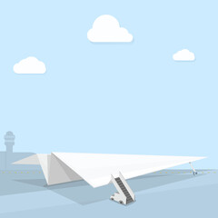 paper plane on airport runway, vector illustration