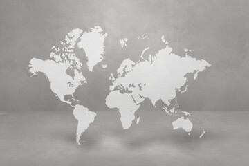 World map on concrete wall background. 3D illustration