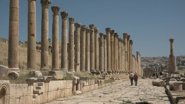Jordan - 01 05 2021: Roman Ruins. Largest and best preserved city of Greco-Roman architecture.