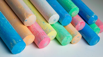 colored chalks arranged diagonally over a white background