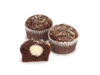 Two chocolate muffins and a half on white