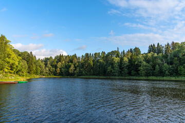 Beautiful panoramic view of Lake Seliger in in Ostashkovsky District of Tver Oblast in Russia.