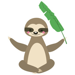 Cute sloth in cartoon style. Vector illustration.