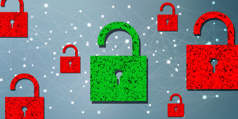 2d illustration Safety concept: Closed Padlock on digital background
