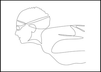 Young woman swimmer leaning at the start before the swimming pool - continuous one line drawing