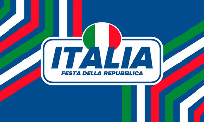 Festa della Repubblica Italiana. Text in italian: Italian Republic Day. Happy national holiday. Celebrated annually on June 2 in Italy. Italy flag. Patriotic design. Vector poster