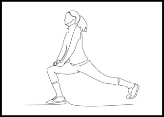 Athletic woman warming up before her morning workout in the forest mountain road Runner training outdoors, healthy lifestyle concept - continuous one line drawing