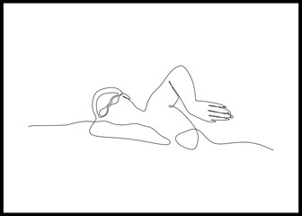 Naklejka na ściany i meble A woman swimming free style in the swimming pool - continuous one line drawing