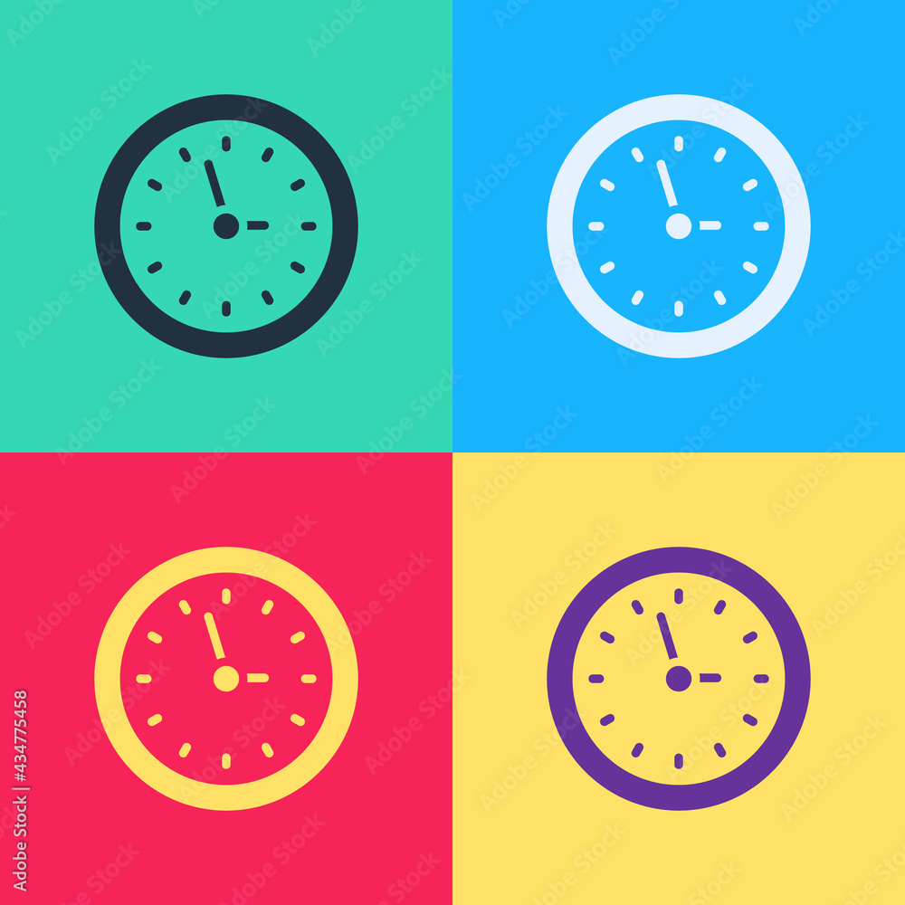 Poster pop art clock icon isolated on color background. time symbol. vector