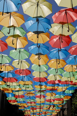 Fototapeta na wymiar Umbrella decoration in Laigle, Normandy, France