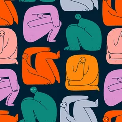 Rugzak Various strange creatures or people or persons with long arms and small heads. Cute disproportionate characters in different poses. Hand drawn Vector illustration. Square seamless Pattern © Dariia