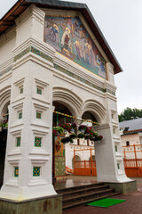 Entrance in Vvedensky cathedral of Vvedensky Tolga convent in Yaroslavl, Russia. Golden ring of Russia
