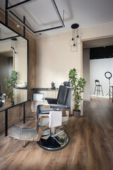 Barber shop or barbershop vintage interior design hair man salon empty with chair and photo studio....