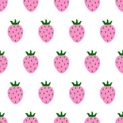 seamless pattern of cartoon strawberries on white