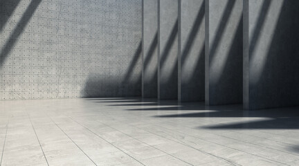 Abstract empty concrete wall with lights and shadow, Blank space room rough floor. 3d rendering