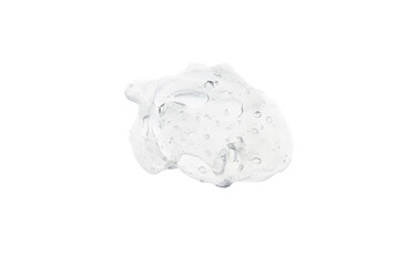 Swatch texture of white translucent cream with bubbles isolated on a white background.