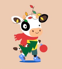 Little cute bull with a garland on his head