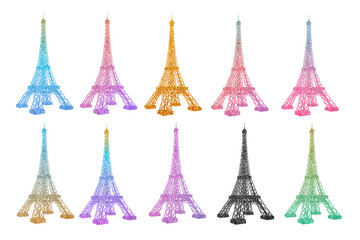 Fototapeta na wymiar Eiffel Tower clip art set with glitter texture on white background