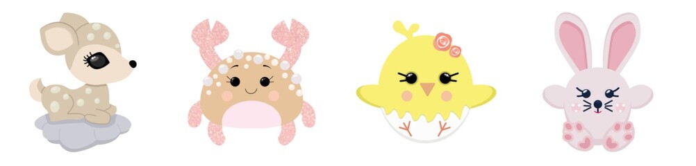 network of cute animals for postcard design