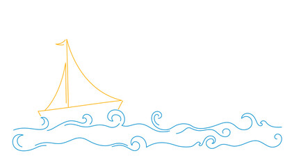 Simple sailboat with blue sea waves.