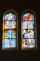 Stained glass in the church of St James the Apostle, Medjugorje, Bosnia & Herzegovina