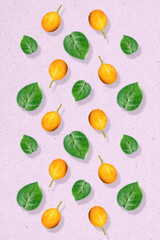 Passion fruit and leaf with light pink background