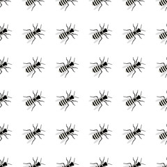 Cartoon bees seamless pattern. Bee flying on white background. Vector illustration in black and white color.	