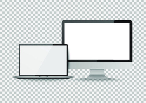 Display screen. Realistic flat computer laptop blank isolated device. Object with shadow vector illustrator.