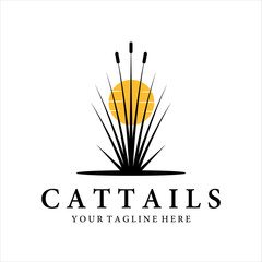 cattails or reed logo vintage vector illustration design