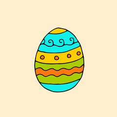 Colorful Easter egg with a pattern. Doodle. Vector. Hand-drawn illustration.