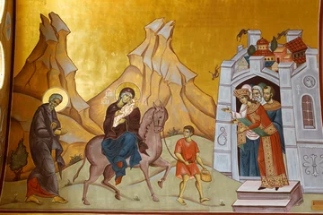 Fotobehang Resurrection orthodox cathedral, Podgorica, Montenegro. Fresco detail. © Julian