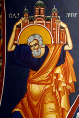 Saint Sava church, Beograd, Serbia. Fresco depicting Saint Peter carrying the church