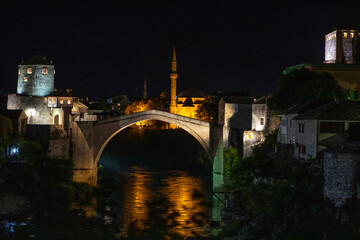 Fototapeta na wymiar Mostar bridge by night, Herzegovina, Bosnia & Herzegovina.