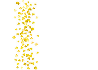 Shamrock background for Saint Patricks Day.  Lucky trefoil confetti. Glitter frame of clover leaves. Template for poster, gift certificate, banner. Celtic shamrock background.