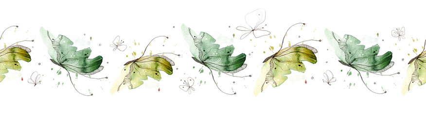 A seamless pattern with watercolor butterflies. Hand painted tape illustration isolated on white background - 434784439