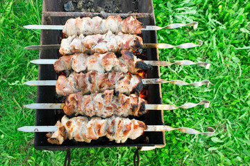 Shish kebab on the grill on the street.
