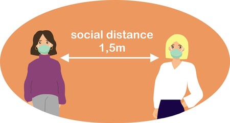 Two girls show a distance of 1.5 meters