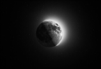 Black & White HDR Moon among stars