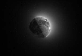 Black & White HDR Moon among stars