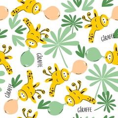Seamless pattern with giraffe. Cartoon giraffes for textiles, wallpaper, background. Vector illustration