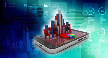 3d rendering Stock market online business concept. business Graph on mobile

