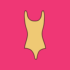 Cute clipart vector summer swimsuit for women and girls for swim in pool, sea, ocean. Stylized illustration with hand drawn outline isolated on background. For sticker, scrapbook, fabric, social media