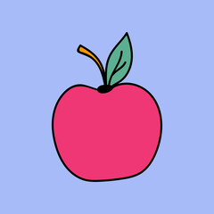 Cute and funny hand drawn apple. Vector summer fruit clipart. Stylized illustration with hand drawn outline isolated on background. For sticker, scrapbook, fabric, social media.