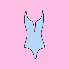 Cute clipart vector summer swimsuit for women and girls for swim in pool, sea, ocean. Stylized illustration with hand drawn outline isolated on background. For sticker, scrapbook, fabric, social media