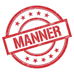 MANNER text written on red vintage stamp.