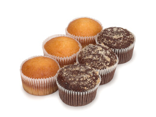 Six muffins on a white background, close up