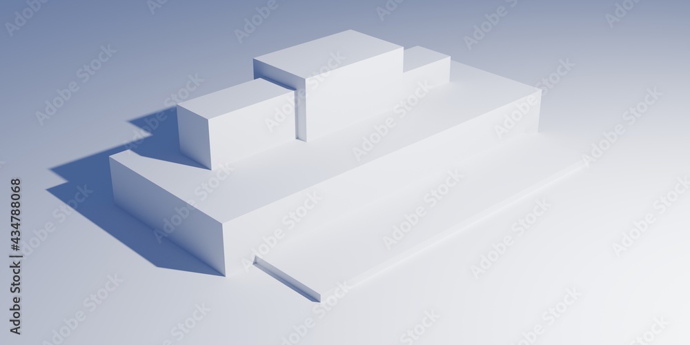 Poster white podium with blue shadows on a background for product presentation in 3d rendering. realistic p