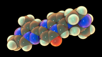 Risdiplam drug molecule, 3D illustration. A medication used to treat spinal muscular atrophy